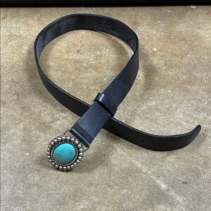 Black Leather Belt with Turquoise Buckle
Size: Medium (34 1/4”)